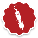 icon of a kebab in white on a red star background